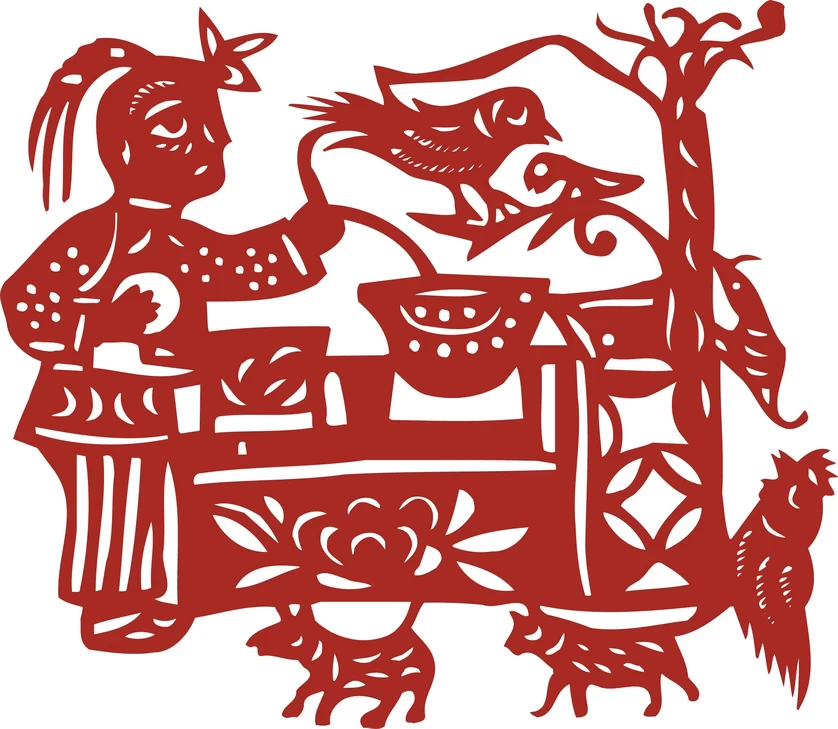 中国风中式传统喜庆民俗人物动物窗花剪纸插画边框AI矢量PNG素材【1378】